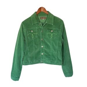 Women's Vintage Green Corduroy Jacket Size XL Pockets 70s Style Retro